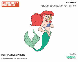Ariel Listening To A Seashell - Disney's The Little Mermaid - Embroidery Design in 3 sizes & 8 formats