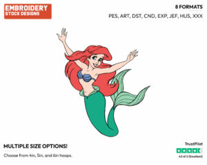Ariel - Disney's The Little Mermaid - Embroidery Design in 3 sizes & 8 formats