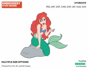 Ariel On A Rock - Disney's The Little Mermaid - Embroidery Design in 3 sizes & 8 formats
