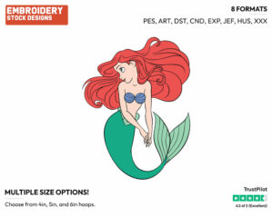 Ariel - Disney's The Little Mermaid - Embroidery Design in 3 sizes & 8 formats