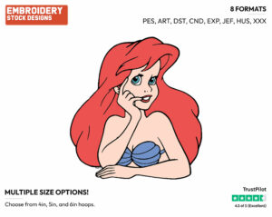 Ariel's Face - Disney's The Little Mermaid - Embroidery Design in 3 sizes & 8 formats