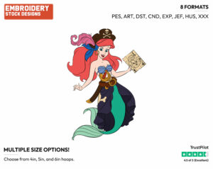 Ariel Dressed As A Pirate - Disney's The Little Mermaid - Embroidery Design in 3 sizes & 8 formats
