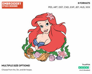 Ariel, Seashells - Disney's The Little Mermaid - Embroidery Design in 3 sizes & 8 formats
