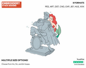 Ariel Hiding Behind Eric's Statue - Disney's The Little Mermaid - Embroidery Design in 3 sizes & 8 formats