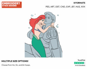 Ariel, Prince Eric's Statue - Disney's The Little Mermaid - Embroidery Design in 3 sizes & 8 formats
