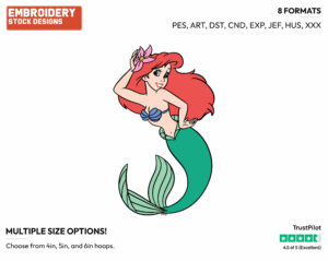 Ariel With Flower In Hair - Disney's The Little Mermaid - Embroidery Design in 3 sizes & 8 formats