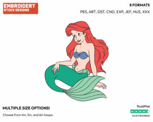 Ariel - Disney's The Little Mermaid - Embroidery Design in 3 sizes & 8 formats