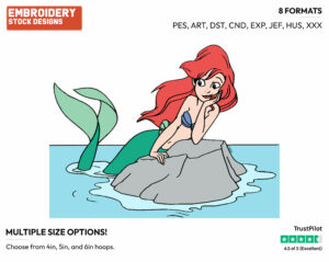 Ariel - Disney's The Little Mermaid - Embroidery Design in 3 sizes & 8 formats