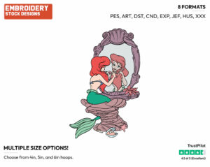 Ariel Looking In Mirror - Disney's The Little Mermaid - Embroidery Design in 3 sizes & 8 formats