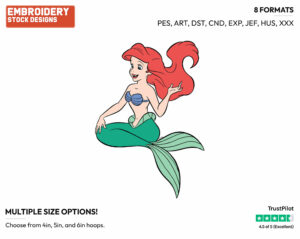Ariel Waving - Disney's The Little Mermaid - Embroidery Design in 3 sizes & 8 formats