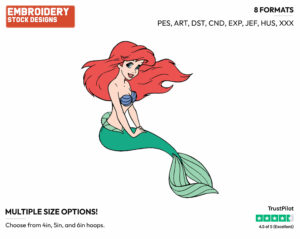 Ariel - Disney's The Little Mermaid - Embroidery Design in 3 sizes & 8 formats