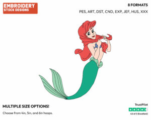 Ariel - Disney's The Little Mermaid - Embroidery Design in 3 sizes & 8 formats
