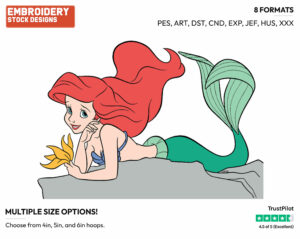 Ariel - Disney's The Little Mermaid - Embroidery Design in 3 sizes & 8 formats