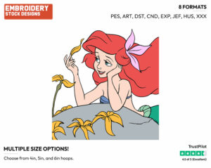 Ariel Plucking Flower Petals - Disney's The Little Mermaid - Embroidery Design in 3 sizes & 8 formats