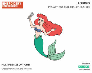 Ariel Holding Spoons - Disney's The Little Mermaid - Embroidery Design in 3 sizes & 8 formats