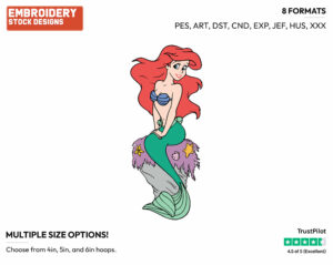 Ariel Sitting - Disney's The Little Mermaid - Embroidery Design in 3 sizes & 8 formats