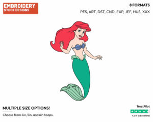 Ariel Waving - Disney's The Little Mermaid - Embroidery Design in 3 sizes & 8 formats