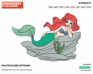 Relaxed Ariel - Disney's The Little Mermaid - Embroidery Design in 3 sizes & 8 formats