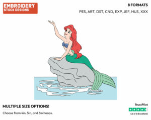 Ariel On Rock - Disney's The Little Mermaid - Embroidery Design in 3 sizes & 8 formats