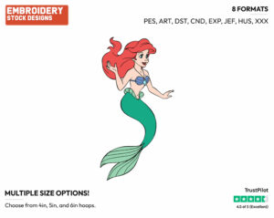Ariel Waving - Disney's The Little Mermaid - Embroidery Design in 3 sizes & 8 formats
