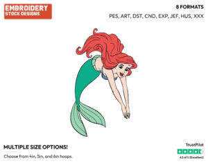 Ariel Diving - Disney's The Little Mermaid - Embroidery Design in 3 sizes & 8 formats