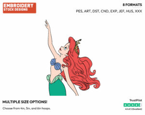 Ariel Swimming - Disney's The Little Mermaid - Embroidery Design in 3 sizes & 8 formats