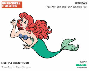 Ariel Looking Up - Disney's The Little Mermaid - Embroidery Design in 3 sizes & 8 formats