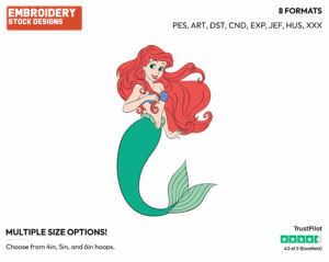Pretty Ariel - Disney's The Little Mermaid - Embroidery Design in 3 sizes & 8 formats