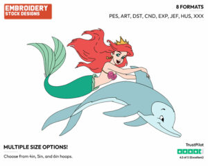 Ariel, Dolphin - Disney's The Little Mermaid - Embroidery Design in 3 sizes & 8 formats