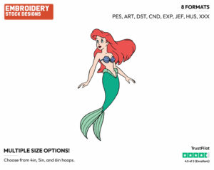 Ariel As A Mermaid - Disney's The Little Mermaid - Embroidery Design in 3 sizes & 8 formats