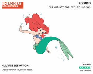 Playful Ariel - Disney's The Little Mermaid - Embroidery Design in 3 sizes & 8 formats