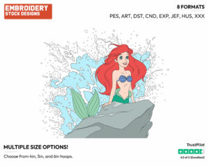 Ariel Making A Splash - Disney's The Little Mermaid - Embroidery Design in 3 sizes & 8 formats