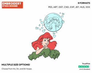Ariel Dreaming - Disney's The Little Mermaid - Embroidery Design in 3 sizes & 8 formats