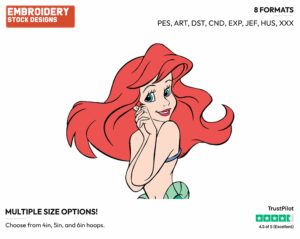 Dreamy Ariel - Disney's The Little Mermaid - Embroidery Design in 3 sizes & 8 formats