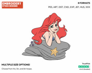 Ariel Resting Cheeks In Palms Of Hands - Disney's The Little Mermaid - Embroidery Design in 3 sizes & 8 formats
