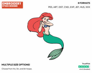 Delighted Ariel - Disney's The Little Mermaid - Embroidery Design in 3 sizes & 8 formats