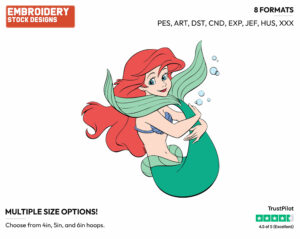 Ariel Holding Her Tail To Her Chin - Disney's The Little Mermaid - Embroidery Design in 3 sizes & 8 formats