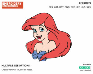Ariel's Smiling Face - Disney's The Little Mermaid - Embroidery Design in 3 sizes & 8 formats