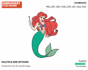 Ariel Holding A Fork - Disney's The Little Mermaid - Embroidery Design in 3 sizes & 8 formats