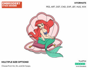 Ariel Sitting In Shell - Disney's The Little Mermaid - Embroidery Design in 3 sizes & 8 formats