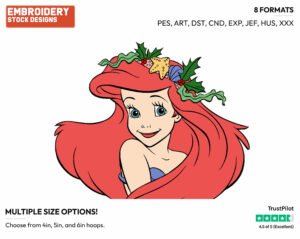 Ariel's Face - Disney's The Little Mermaid - Embroidery Design in 3 sizes & 8 formats