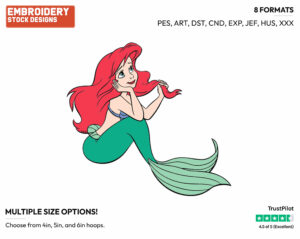 Dreamy Ariel - Disney's The Little Mermaid - Embroidery Design in 3 sizes & 8 formats