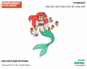 Ariel, Seahorses - Disney's The Little Mermaid - Embroidery Design in 3 sizes & 8 formats