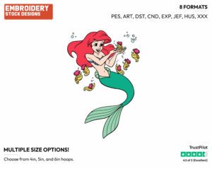 Ariel, Seahorses - Disney's The Little Mermaid - Embroidery Design in 3 sizes & 8 formats