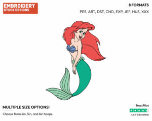 Ariel - Disney's The Little Mermaid - Embroidery Design in 3 sizes & 8 formats