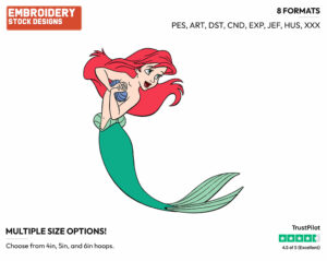 Ariel - Disney's The Little Mermaid - Embroidery Design in 3 sizes & 8 formats