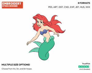 Ariel - Disney's The Little Mermaid - Embroidery Design in 3 sizes & 8 formats