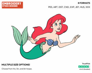 Ariel - Disney's The Little Mermaid - Embroidery Design in 3 sizes & 8 formats