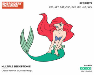 Cute Ariel - Disney's The Little Mermaid - Embroidery Design in 3 sizes & 8 formats
