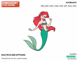 Ariel Waving - Disney's The Little Mermaid - Embroidery Design in 3 sizes & 8 formats